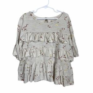 Peek Avery Ruffle Top 3/4 Sleeve Beige Gold Large